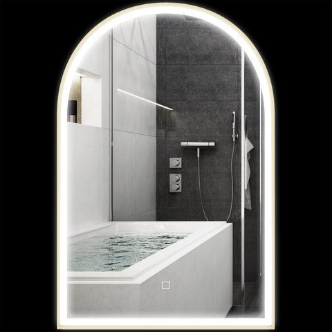 Rootz LED Bathroom Mirror - Wall-Mounted - Arched Mirror - Dehumidification Feature - 90 x 60cm - Adjustable Lighting, Memory Function