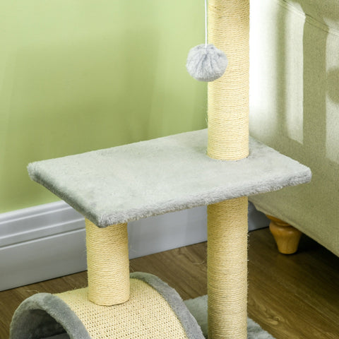 Rootz 72cm Cat Tower - Scratch Tree - Climbing Post - Protects Furniture - 40L x 35W x 72H cm - Grey