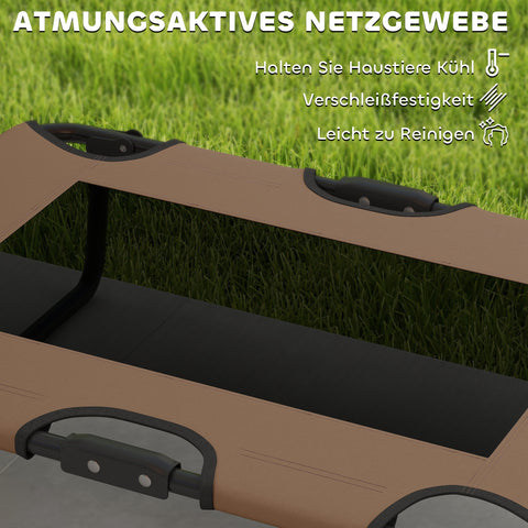 Rootz Foldable Increased Dog Bed - Outdoor Elevated Pet Lounger - Brown Oxford Fabric - Moisture-Repellent, Air Circulation - 75cm x 51cm x 18cm