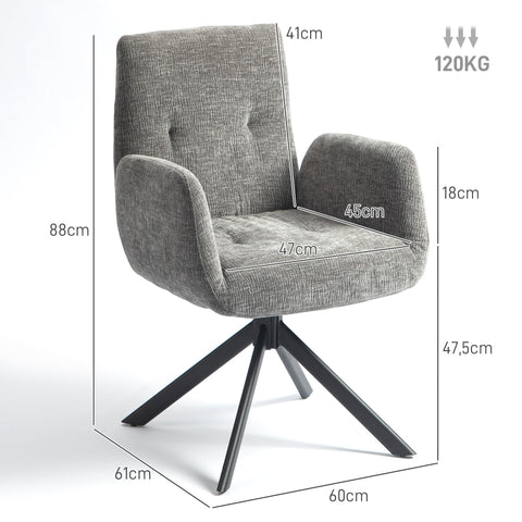 Rootz Upholstered Accent Chair - Swivel Armchair - Modern Lounge Chair - 360° Rotation - 60cm x 61cm x 88cm - Comfy Grey Design