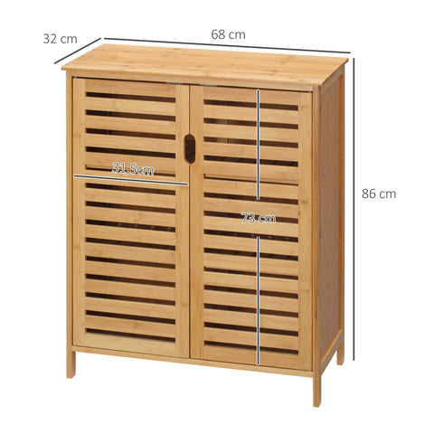 Rootz Bathroom Cabinet - Bamboo Storage - Lamella Design - Compact with Ample Storage - 68b x 32t x 86h cm