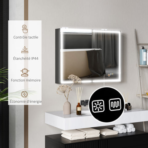 Rootz Mirror Cabinet - Bathroom Mirror - LED Mirror - Adjustable Lighting - 80cm x 12.8cm x 60cm