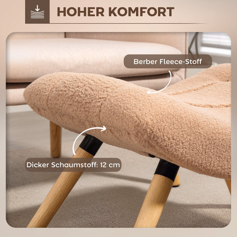 Rootz Foot Stool - Ottoman - Padded Seat - Cozy Seating - 67cm x 45cm x 38cm - Brown Fleece Cover with Wooden Legs