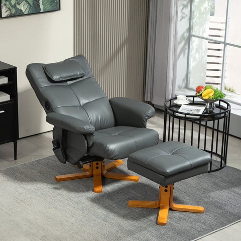 Rootz Massage Chair with Stool - Relaxation Chair - Recliner - USB Charging - 78L x 86W x 93H cm, Grey Leather Look