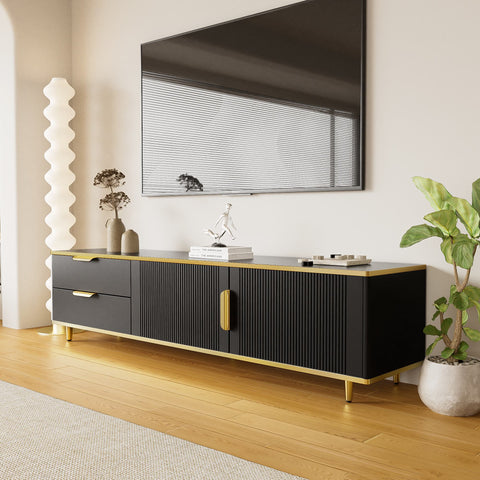 Rootz Elegant TV Cabinet - Black Media Console - Modern TV Stand - Ample Storage - 175L x 40W x 45H cm