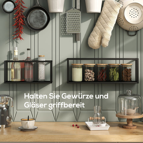 Rootz Set of 2 Wall Shelves - Floating Shelves - Display Racks - Space-Saving, 15kg Load - Steel, Black, 60x12x21cm & 40x12x19cm