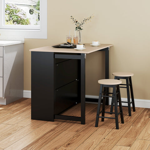 Rootz 3 Piece Barset - Bar Table Set - Foldable Dining Set - 6 Storage Compartments - 116x70x89.5cm