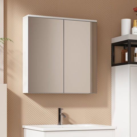 Rootz Mirror Cabinet - Bathroom Storage - Wall Shelf - Sturdy MDF & Glass - 58.5L x 14W x 60H cm - Keeps Bathroom Tidy