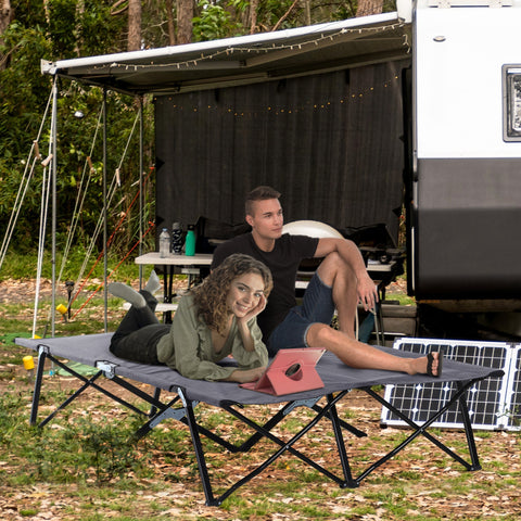 Rootz Camping Lounger - Camping Bed - Foldable Two-Person Cot - Durable Steel & Oxford Fabric - 193cm x 125cm x 40cm
