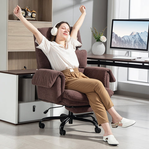 Rootz Office Chair - Rollable Upholstered Chair - Adjustable Armchair - Height Adjustable for Comfort - 80cm x 77cm x 108-116cm - Coffee Brown