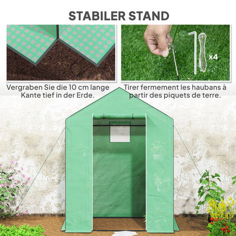Rootz Walk-In Greenhouse with Shelves - Mini-Greenhouse - UV-Resistant - Optimal Temperature Control - 143l x 74b x 190h cm
