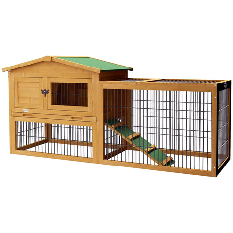 Rootz Winter-Proof 2 Level Rabbit Stable - Hutch & Run - Wooden Double-Sided - Easy Access & Clean - 150x52x68 cm