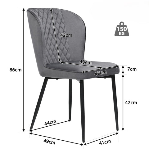Rootz Velvet Dining Chairs Set - Upholstered Chairs - Elegant Chairs - Exceptional Comfort - 47L x 43W x 86H cm