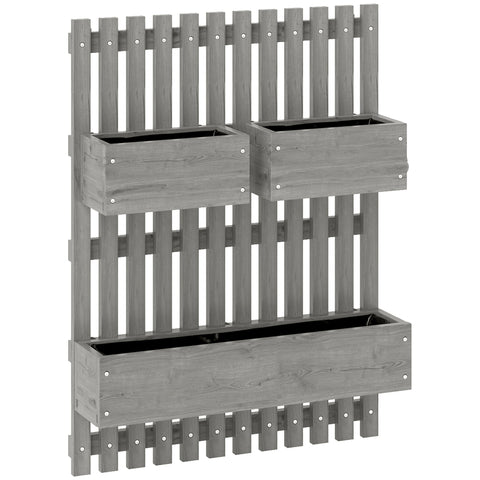 Rootz Wall Mounted Flower Box Set – Planter Rack – Vertical Garden – Space Saving – Solid Wood – 60x16x80cm – Freely Movable – Grey