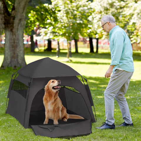 Rootz Pet Tent - Dog Tent - Folding Dog house - Weather Resistant - Dog House for Large Dogs - Oxford Fabric - Black - 120L x 120W x 106H cm