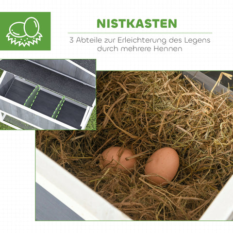 Rootz Chicken Coop with Run - Poultry House - Fir Wood - Secure Nesting Box - 236.5cm x 91cm x 114cm - Ideal for 3-4 Chickens - Grey