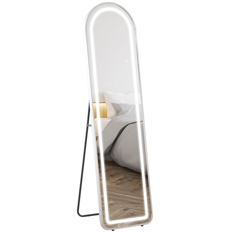 Rootz Full-Body Mirror with LED - Dressing Mirror - Standing Mirror - Adjustable Light & Memory Function - 150x40cm - Silver