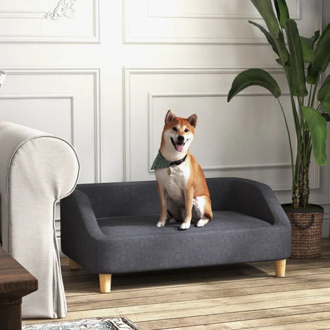 Rootz Hondensofa - Dierensofa - Medium - Grote honden - Hondenbank - Verhoogd Design - Hondenstoel - Houten Poten - Schuim - Kunststof - Donkergrijs - 95 X 63 X 39 Cm
