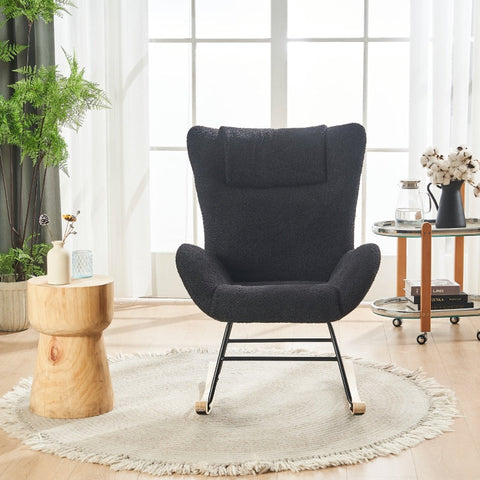 Rootz Gray Teddy Velvet Rocking Chair - Leisure Chair - Velvet Armchair - Ergonomic Comfort - 67.5L x 93W x 93H cm