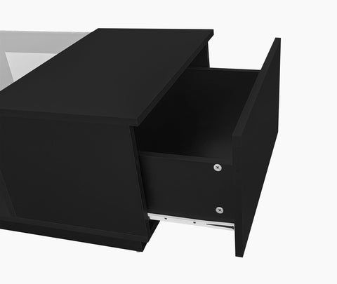 Rootz Black Coffee Table - Glass Paneling - LED Lighted Table - App-Controlled - 2 Drawers, Open Compartment - 100L x 50W x 35.5H cm