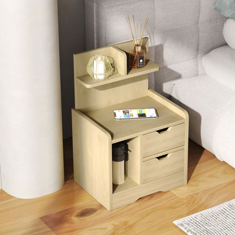 Rootz Bedside Table with 2 Drawers - Nightstand - Side Table - Versatile Storage - 40x30x60 cm Brown