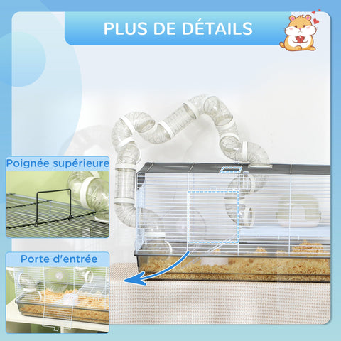 Rootz Hamster Cage - Rodent Cage - Small Pet Habitat - Exciting Tunnel System - 58 x 32 x 31 cm - Grey
