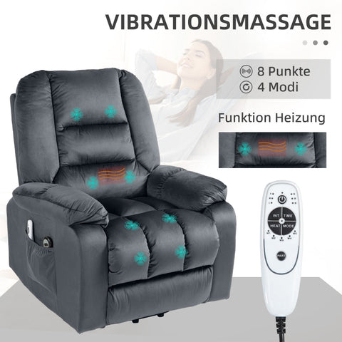 Rootz Electric TV Chair with Stand-Up Aid - Recliner Chair - Lift Chair - Ultimate Comfort - Gentle Lifting - Vibrating Massage - 85cm x 94cm x 107cm - Velvet Fabric