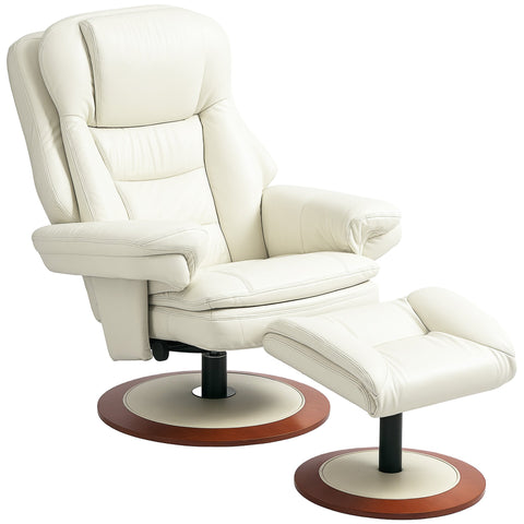 Rootz Reclining Chair with Stool - Lounge Chair - TV Chair - Ergonomic Luxury - 94cm x 98cm x 104cm - White - Faux Leather