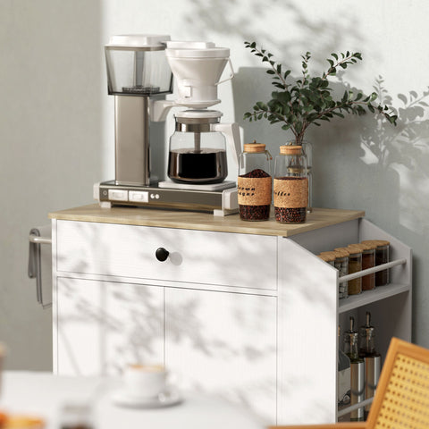 Rootz Kitchen Cart with Drawer - Mobile Storage - Versatile Trolley - Adjustable Shelves - 82 x 38 x 86.5 cm - White and Brown