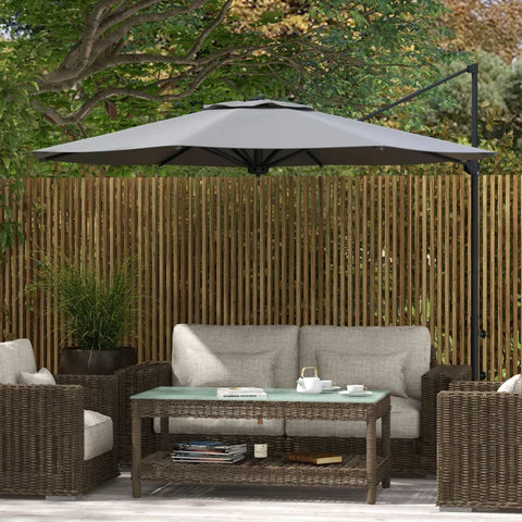 Rootz Cantilever Umbrella - Hanging Umbrella - Parasol - Tilting - Rotating - Hand Crank - Wind Hood - Metal Pole - Dark Gray - 294cm x 294cm x 242cm