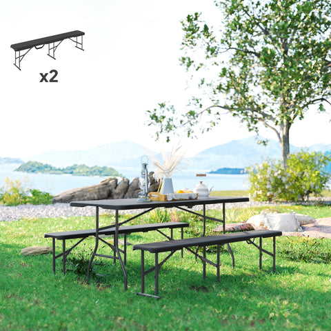 Rootz Camping Bank - Outdoor Bench - Party Bench - 240kg Capacity - Black - Waterproof HDPE - 182cm x 42cm x 28cm