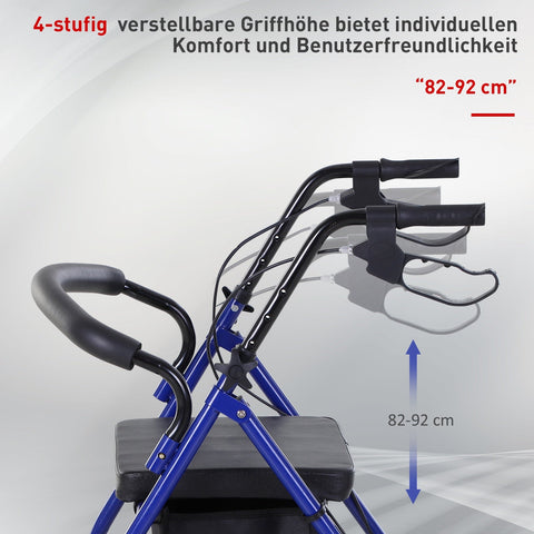 Rootz Rollator Walker - Foldable Walker - Mobility Aid - Lightweight & Adjustable - 75 x 56 x 83-93cm