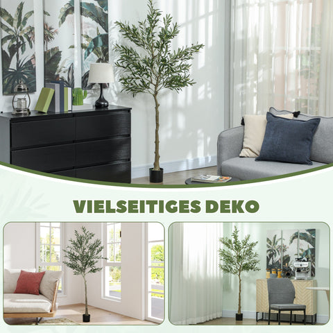 Rootz Decorative Artificial Olive Tree - Faux Plant - Silk Leaves - Low Maintenance - 180cm x Pot: Ø15cm x 12.5cm