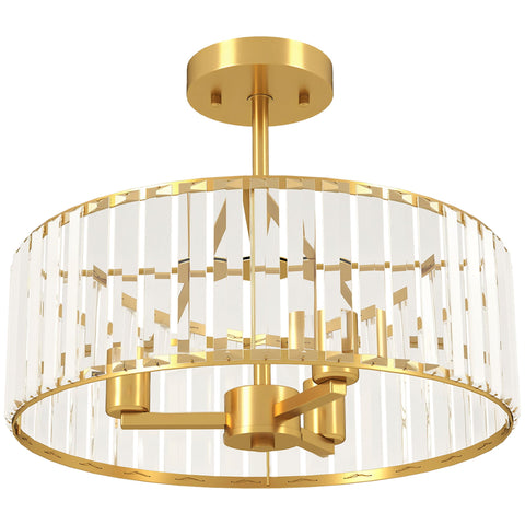 Rootz Ceiling Lamp - Chandelier Style - Crystal Pendant Light - 3 Bulbs - Metal Goldtone Finish - Ø39 x 32cm - Adds Glamour and Elegance