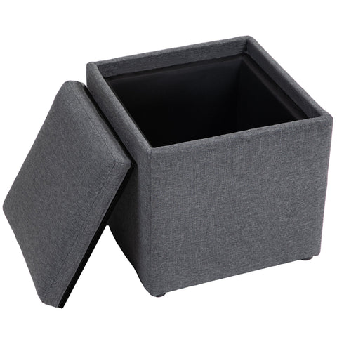 Rootz Sitting Stool with Storage - Foot Stool - Upholstered Stool - Elegant Design - 42cm x 42cm x 41cm, Grey Linen Look