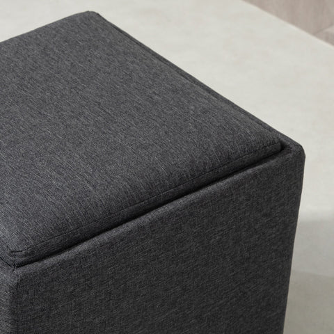 Rootz Sitting Stool with Storage - Foot Stool - Upholstered Stool - Elegant Design - 42cm x 42cm x 41cm, Grey Linen Look
