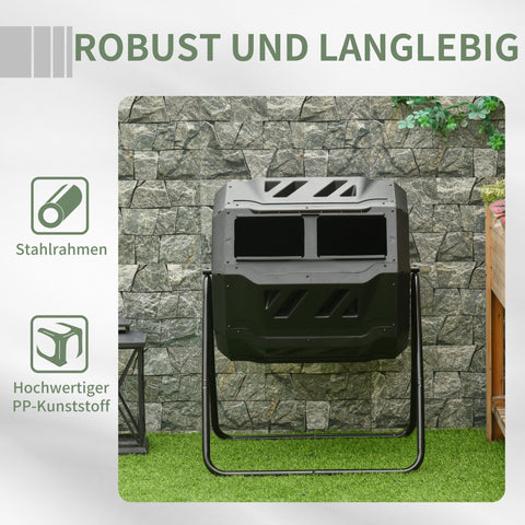 Rootz Tumbling Compost Bin - Rotating Composter - Garden Waste Recycler - Nutrient-rich Compost - 28''L x 25.5''W x 37.75''H - 43 Gallon Capacity