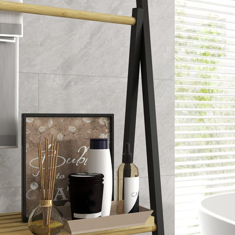 Rootz Foldable Towel Holder - Bamboo Rack - Bathroom Organizer - Durable & Space-Saving - 53L x 31B x 153H cm