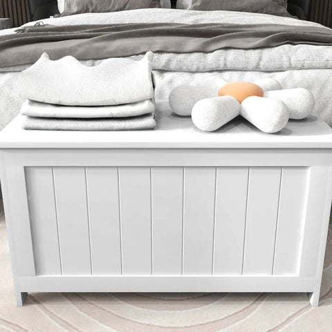 Rootz Seat Chests - Storage Box - Toy Chest - 2 Handles - Children's Room - Wooden Chest - MDF - White - 81L x 40W x 46H cm