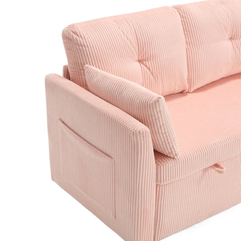 Rootz Pink Velvet Sofa Bed - Multifunctional Couch - Convertible Sleeper - Hidden Storage - 206cm x 108cm x 88cm
