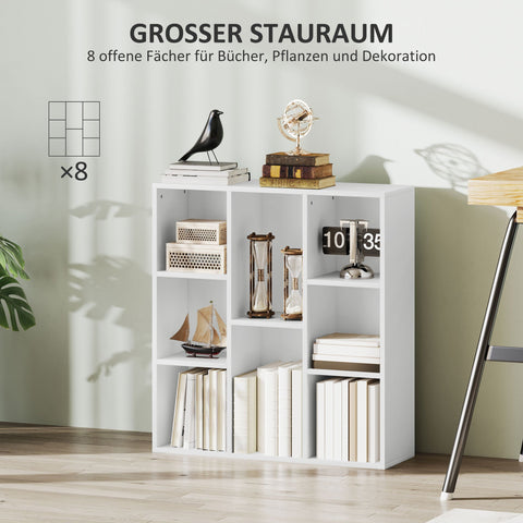 Rootz 3-Level Bookshelf - Storage Shelf - Display Rack - 8 Compartments - Chipboard - 74.3cm x 24cm x 80cm - White