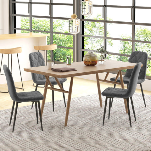 Rootz Grey Velvet Dining Chairs Set - Upholstered Kitchen Chairs - Metal Legs - Comfortable Backrest - 45cm x 54cm x 87cm