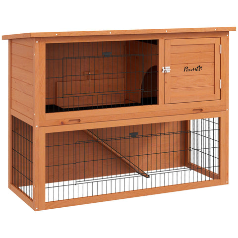 Rootz 2 Floor Rabbit Hutch - Bunny Home - Wooden Habitat - Waterproof Roof - 120cm x 50cm x 92cm