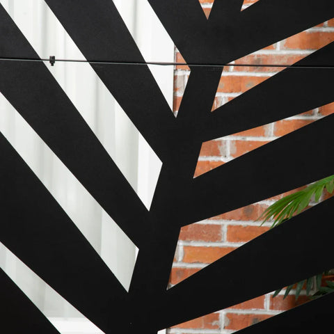 Rootz Outdoor Privacy Screen - Painted Steel Frame - Palm Leaf - Silhouette Design - Black - 122L x 45W x 198H cm