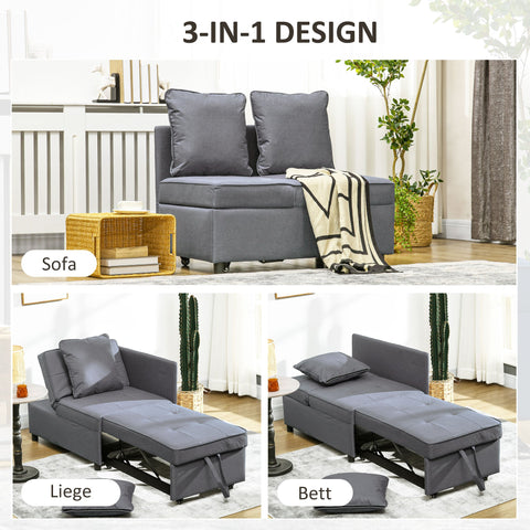 Rootz Sleeping Armchair - 2-Seater - Foldable Sofa - Linen Look - 5 Position Adjustable - Grey - 98cm x 71cm x 82cm