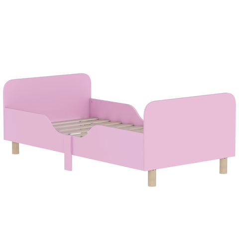 Rootz Pink Children's Bed Frame - Single Bed - Toddler Bed Frame - Protective Grille - MDF & Pine Wood - 143.5cm x 74.2cm x 50cm