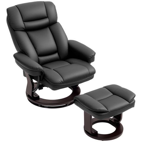 Rootz Black Relaxation Armchair with Footstool - Adjustable Recliner - Upholstered Lounge Chair - Synthetic Leather Cover - 83cm x 107cm