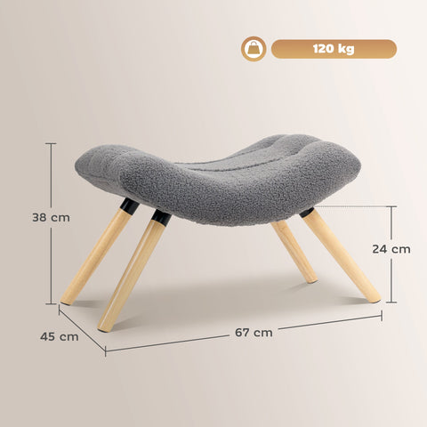 Rootz Modern Foot Stool - Ottoman - Padded Seat - Comfortable Fleece Cover - 67cm x 45cm x 38cm - Grey