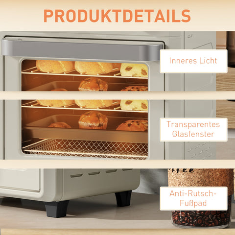 Rootz 10L Mini Convection Oven - Air Fryer - Touchscreen Cooker - Less Oil Cooking - 32 cm Weight x 27.2 cm Depth x 29.8 cm Height - White & Silver