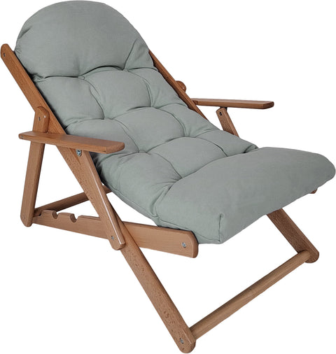 Rootz Adjustable Wooden Lounge Chair - Reclining Chair - Padded Armchair - Comfort & Space-Saving - 71W x 89D x 96H cm